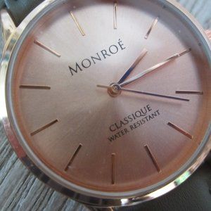 NEW -Monroe Grey Leather Band/Rose Gold Wristwatch